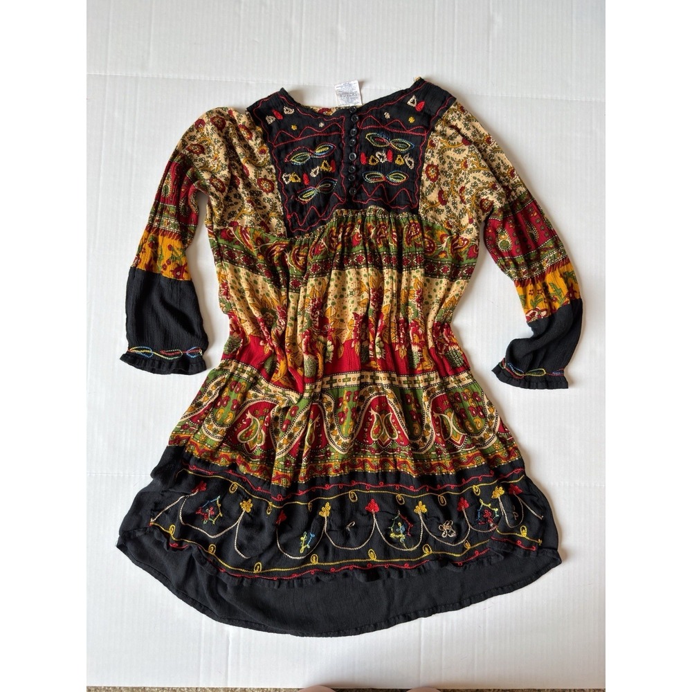 Shubham Boho Embroidered Paisley Floral Tunic Mini Dress Rayon Multicolor OS - Picture 2 of 12